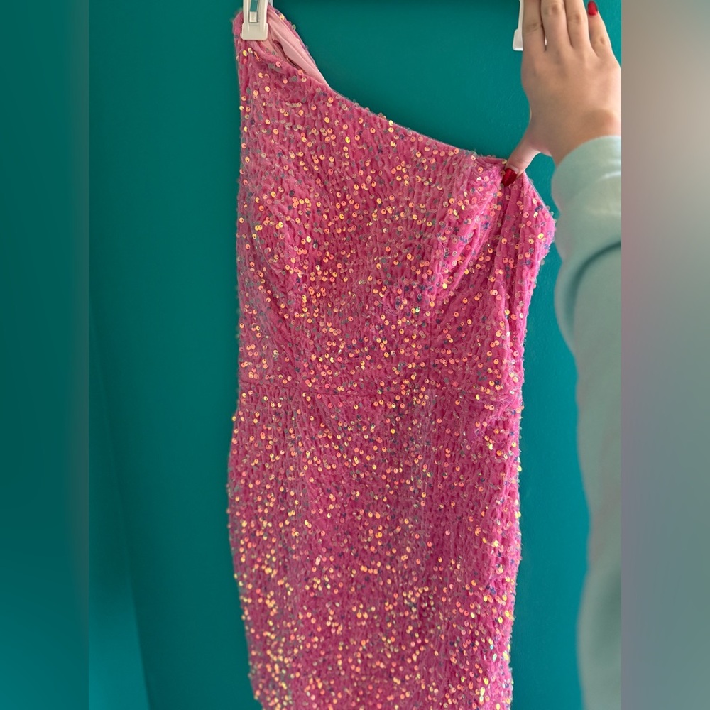 Pink Sequin One-Shoulder Dress